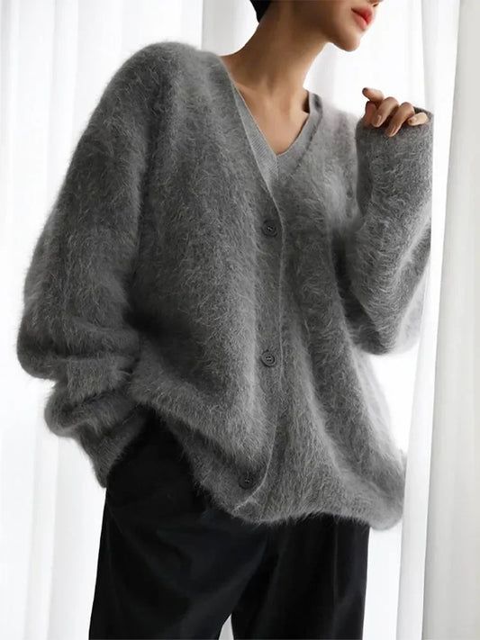 Furry Button Long Sleeve Cardigan