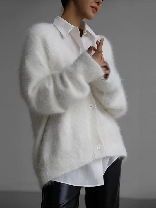 Furry Button Long Sleeve Cardigan