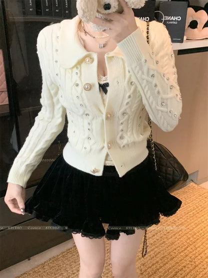 Pearl Turn Down Collar Cardigan