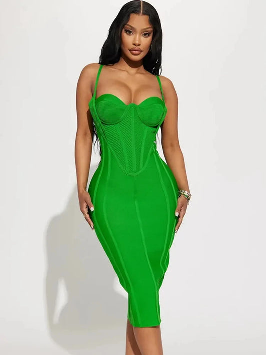 Summer Sexy Sleeveless Backless Green Midi Bodycon Bandage Elegant Christmas Party Dress