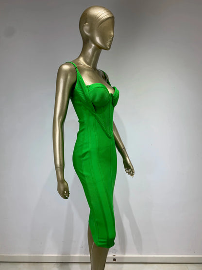 Summer Sexy Sleeveless Backless Green Midi Bodycon Bandage Elegant Christmas Party Dress