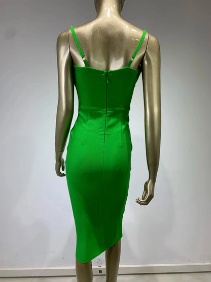 Summer Sexy Sleeveless Backless Green Midi Bodycon Bandage Elegant Christmas Party Dress