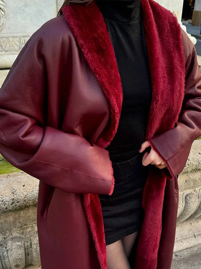 Reversible Burgundy Faux Fur Coat