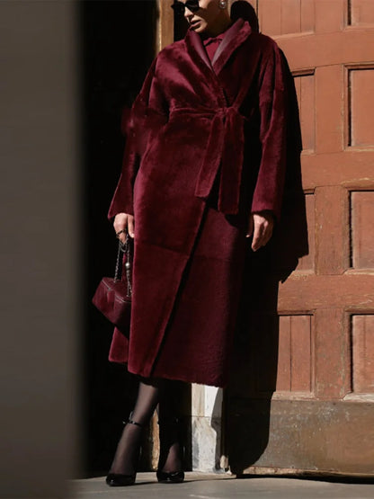 Reversible Burgundy Faux Fur Coat