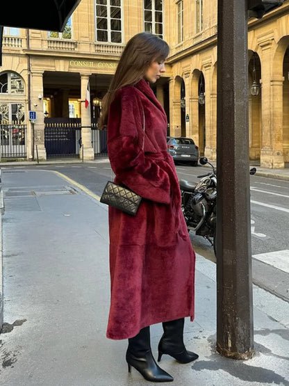 Reversible Burgundy Faux Fur Coat