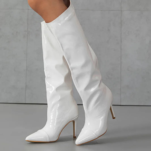 Sexy Pointed Toe High Heeled Patent Leather Knee-High Boots - Botines Mujer