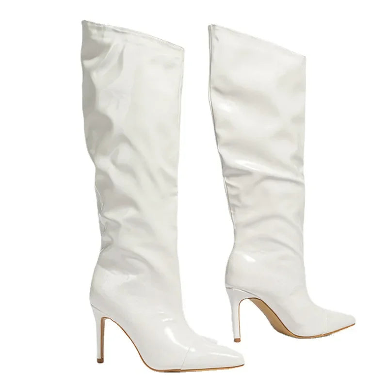 Sexy Pointed Toe High Heeled Patent Leather Knee-High Boots - Botines Mujer