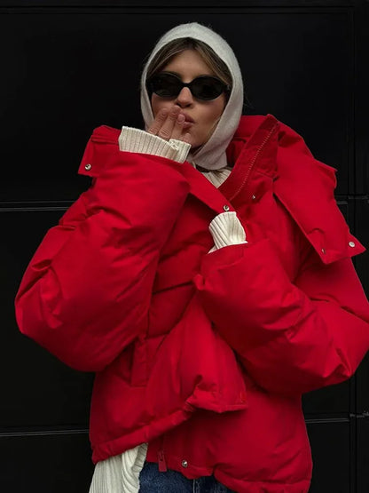 Red Warm Hooded Down Coat