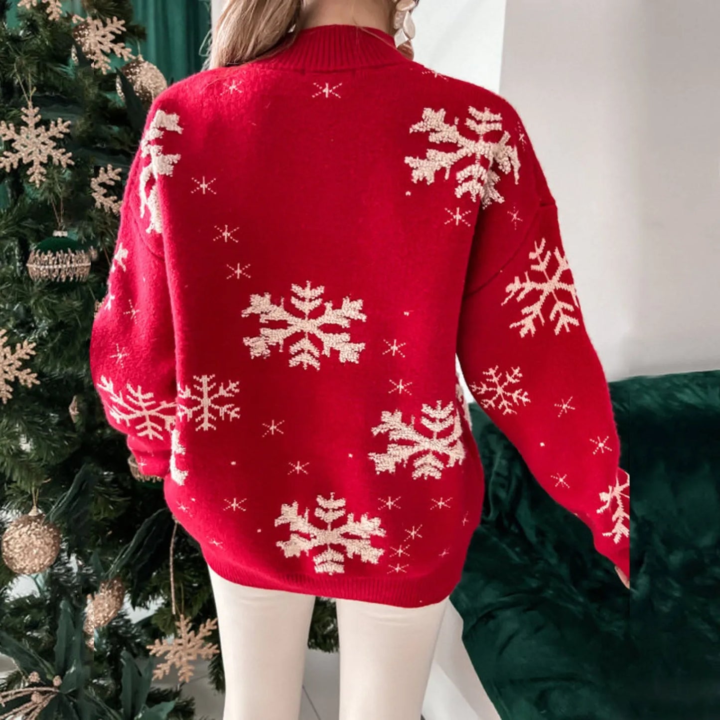 Snowflake Print Oversized Loose Warm Thicken Jumper Christmas Sweater