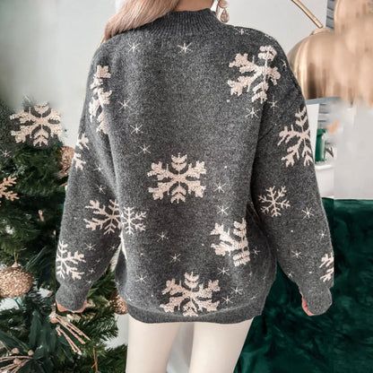 Snowflake Print Oversized Loose Warm Thicken Jumper Christmas Sweater