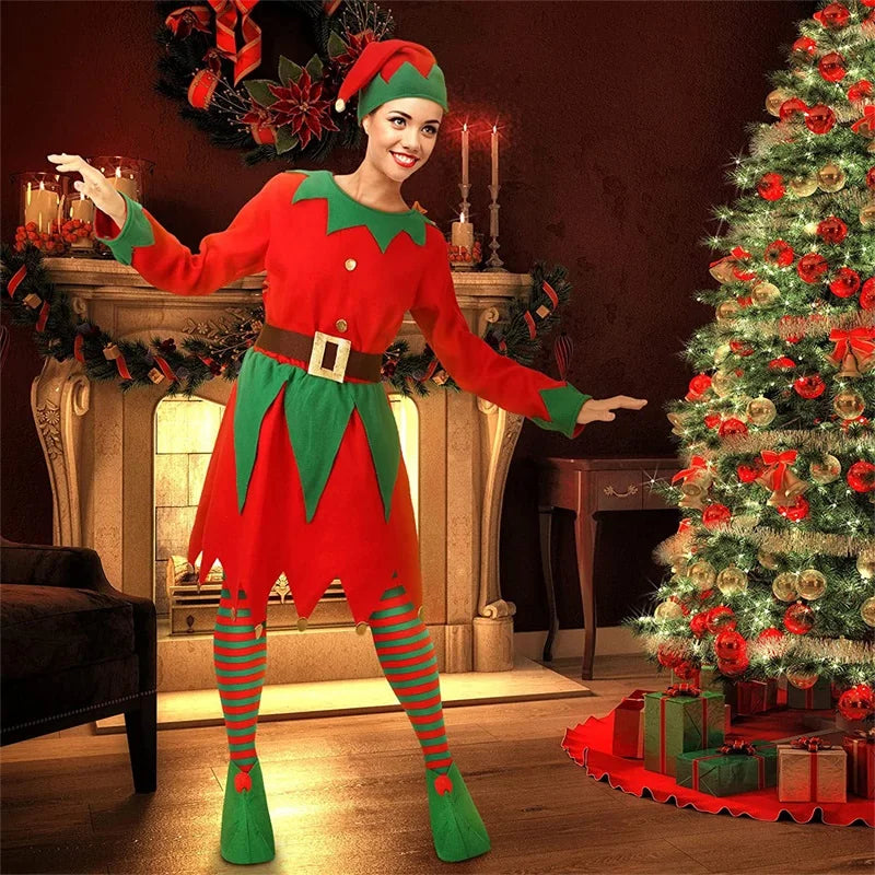 Long Sleeve Dress Belt Hat Shoes Role-Playing Christmas Costume