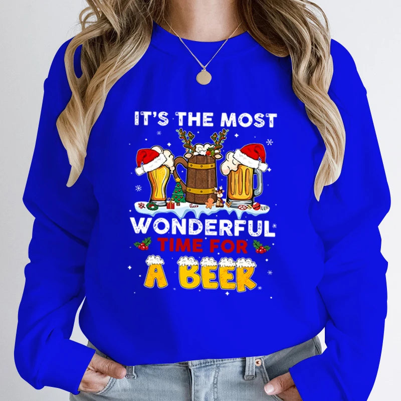 Wonderful Time Beer Autumn Winter Casual Hoodless Pullover Christmas Hoodie