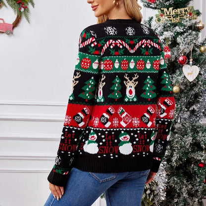 Cartoon Deer Snowman Christmas Cardigan