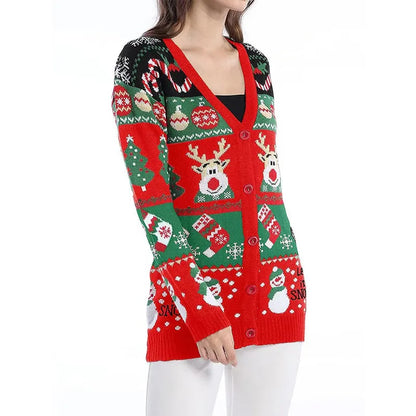 Cartoon Deer Snowman Christmas Cardigan