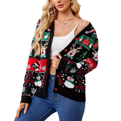 Cartoon Deer Snowman Christmas Cardigan