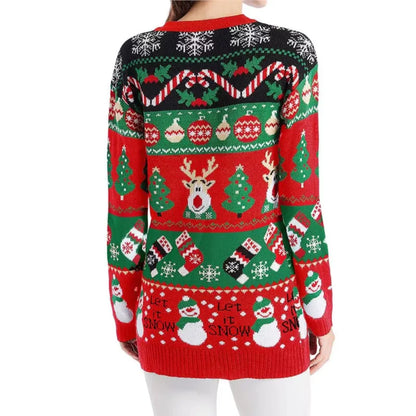 Cartoon Deer Snowman Christmas Cardigan