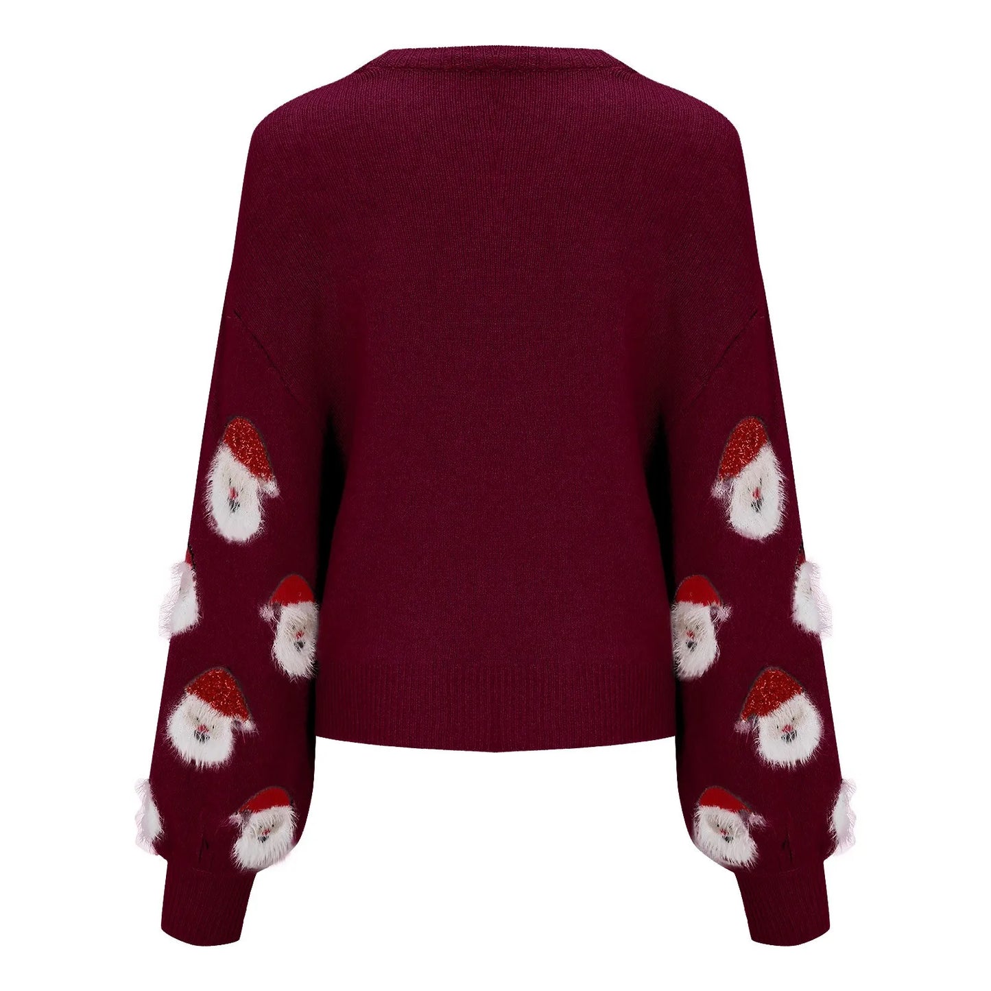 Round Neck Casual Oversized Warm Christmas Santa Head Christmas Sweater