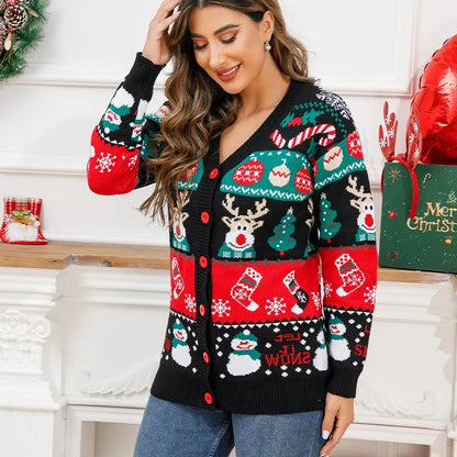 Christmas Deer Snowman Pullover Cardigan