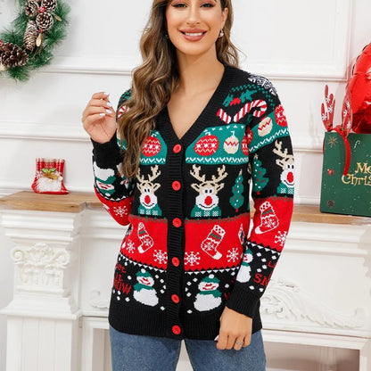 Christmas Deer Snowman Pullover Cardigan