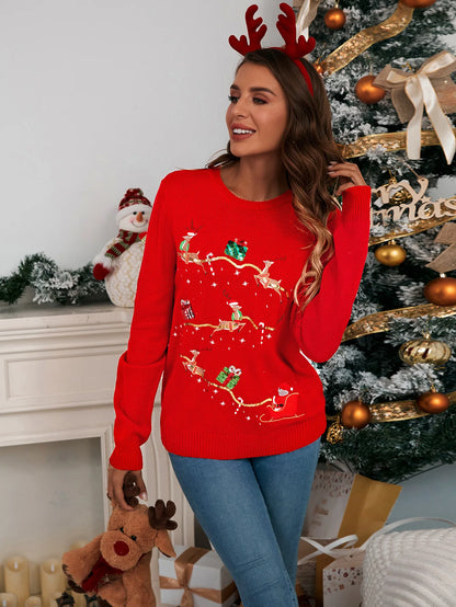 Cute Christmas Embroidery Long Sleeve New Knitted Christmas Sweater