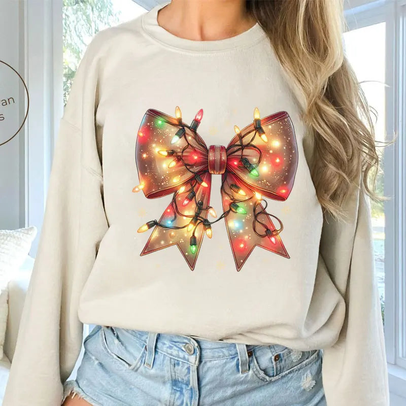 Christmas Lights Coquette Bow Classic Retro Oversized Christmas Hoodie