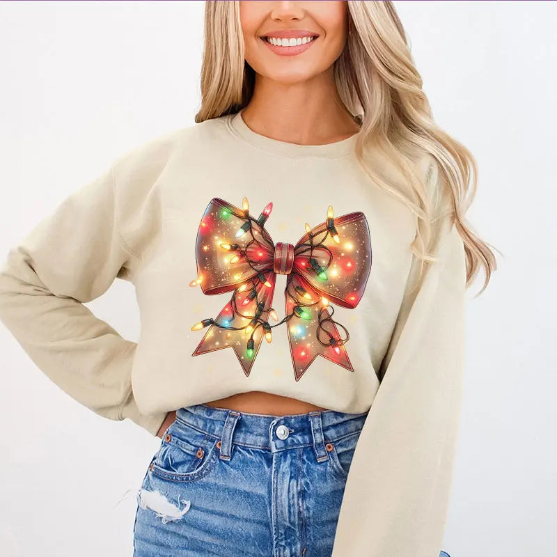 Christmas Lights Coquette Bow Classic Retro Oversized Christmas Hoodie