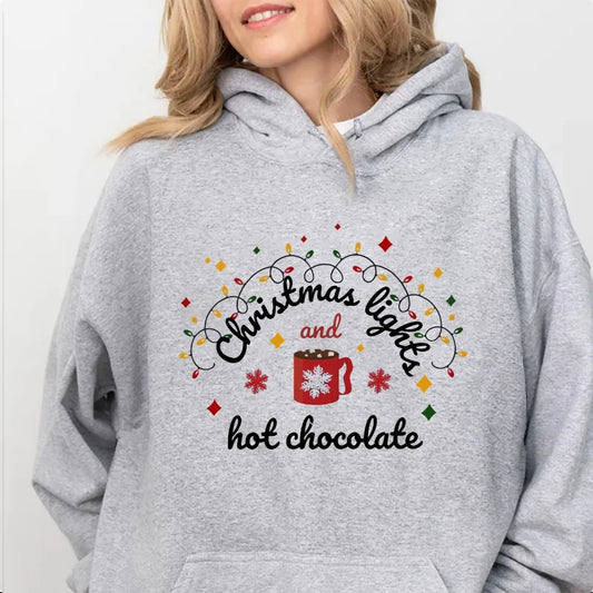 Christmas Lights Hot Chocolate Merry Bright Festive Family Christmas Hoodie