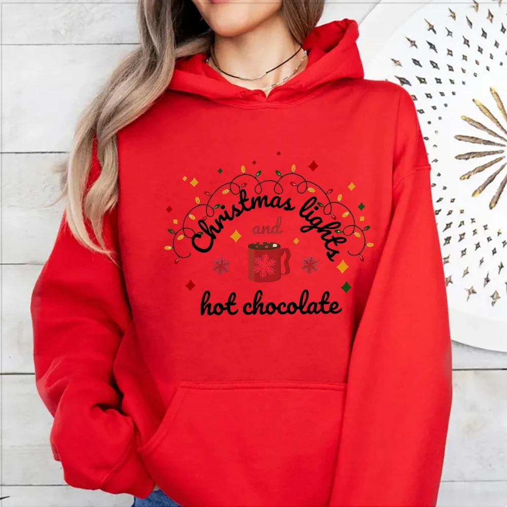 Christmas Lights Hot Chocolate Merry Bright Festive Family Christmas Hoodie