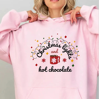 Christmas Lights Hot Chocolate Merry Bright Festive Family Christmas Hoodie