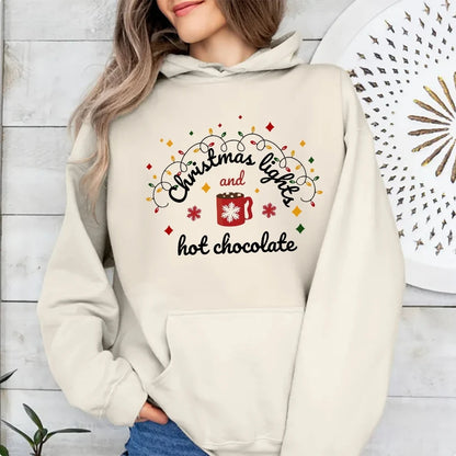 Christmas Lights Hot Chocolate Merry Bright Festive Family Christmas Hoodie