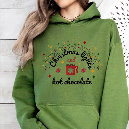 Christmas Lights Hot Chocolate Merry Bright Festive Family Christmas Hoodie