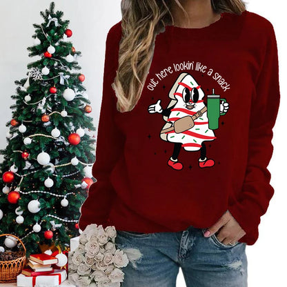 Out Here Lookin' Like A Snack Print Round Neck Casual Long Sleeve Christmas Hoodie