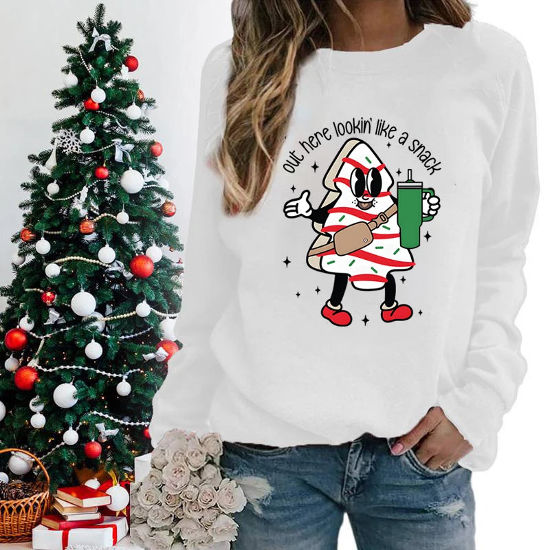 Out Here Lookin' Like A Snack Print Round Neck Casual Long Sleeve Christmas Hoodie