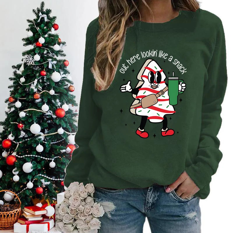 Out Here Lookin' Like A Snack Print Round Neck Casual Long Sleeve Christmas Hoodie