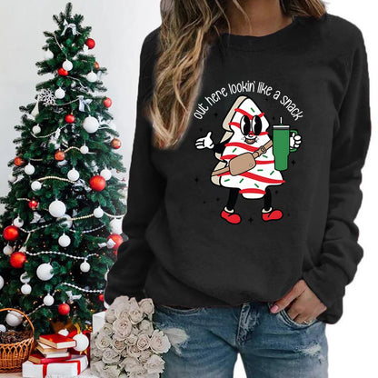 Out Here Lookin' Like A Snack Print Round Neck Casual Long Sleeve Christmas Hoodie