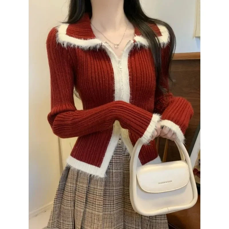 Plush Knitted Slim-fit Zipper Cardigan