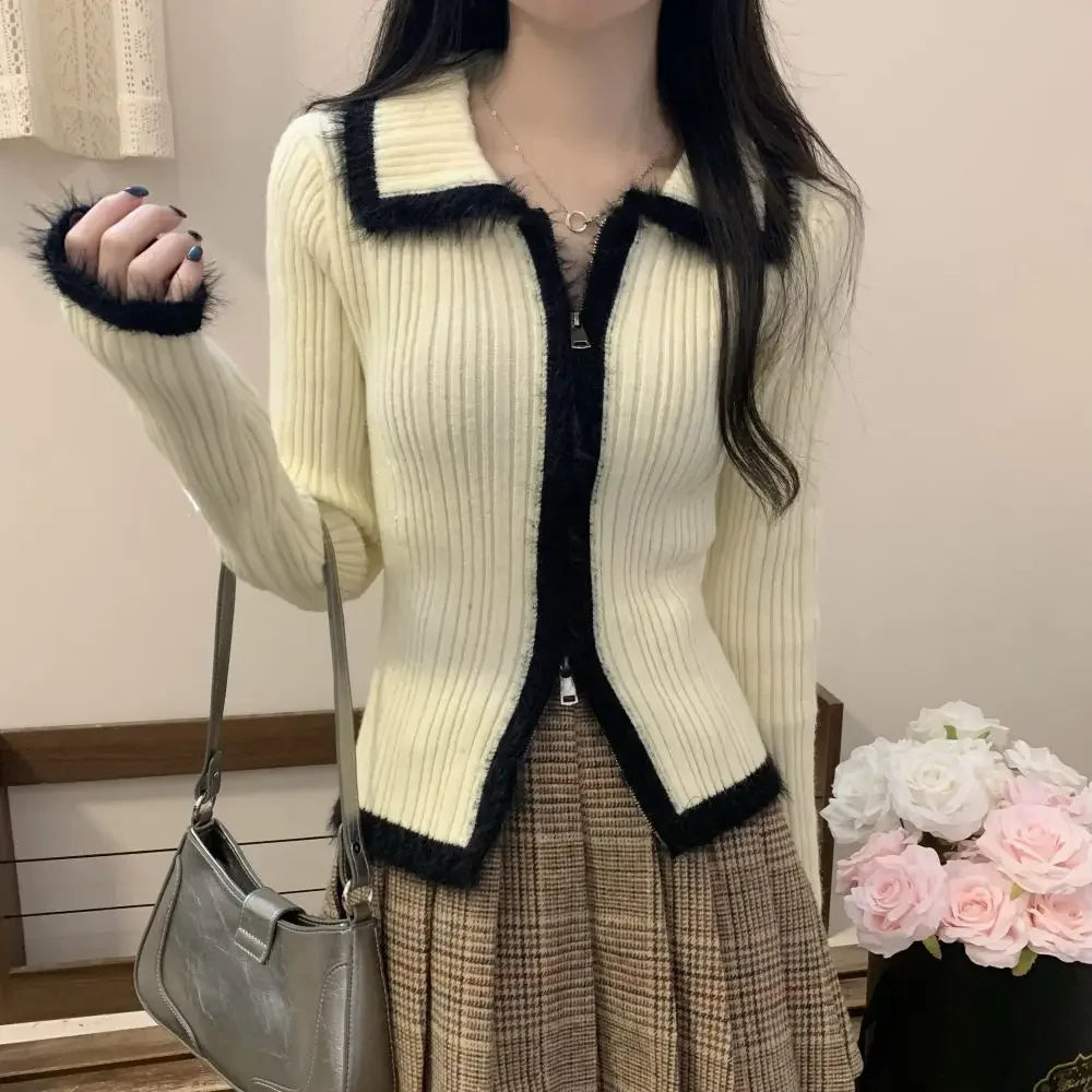 Plush Knitted Slim-fit Zipper Cardigan