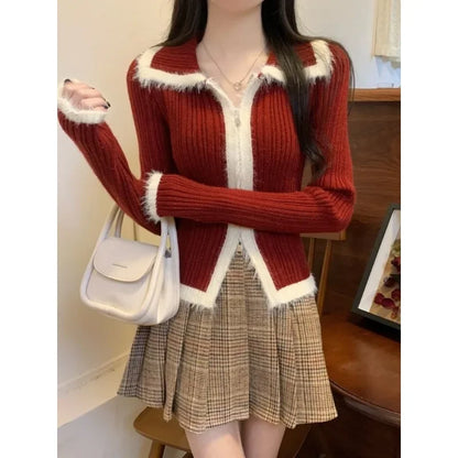 Plush Knitted Slim-fit Zipper Cardigan