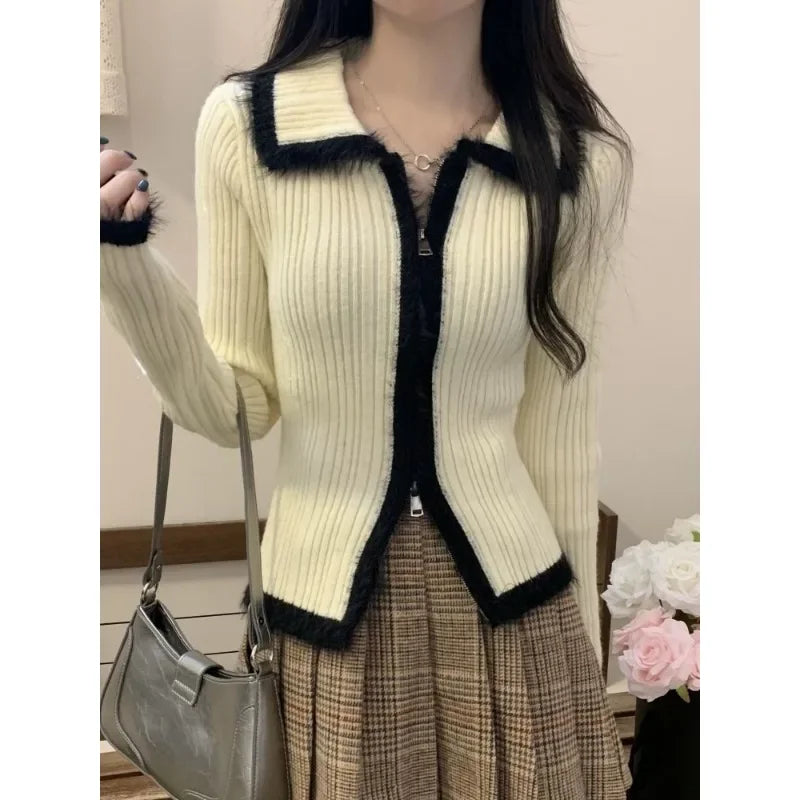 Plush Knitted Slim-fit Zipper Cardigan