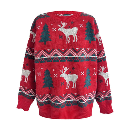 Loose-Fit Thickened Red Winter Style Knitted Pullover Christmas Sweater