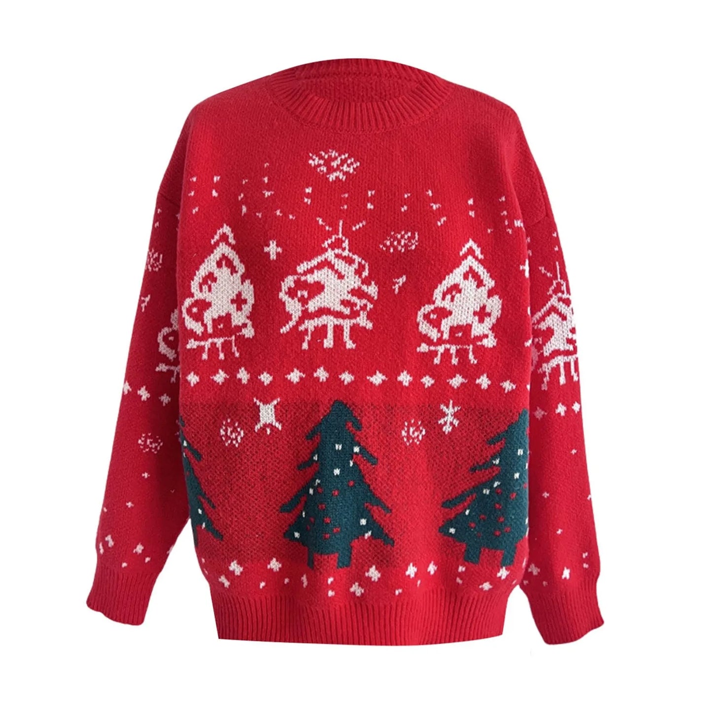 Loose-Fit Thickened Red Winter Style Knitted Pullover Christmas Sweater