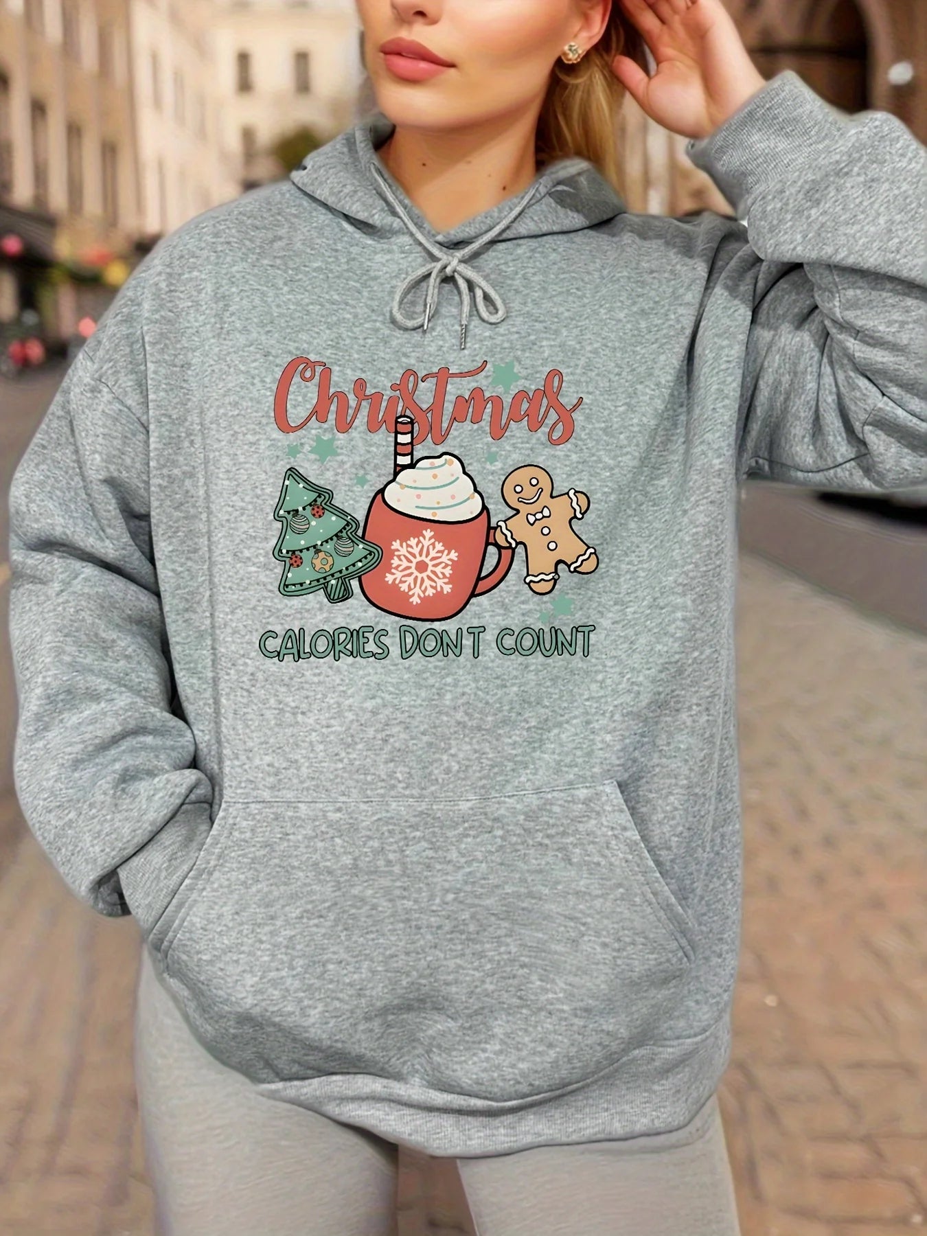 Fleece Lined Casual Drawstring Sports Christmas Tree Hoodie