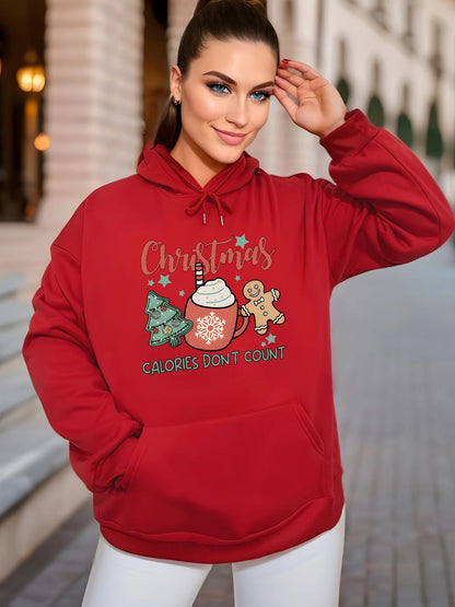 Fleece Lined Casual Drawstring Sports Christmas Tree Hoodie