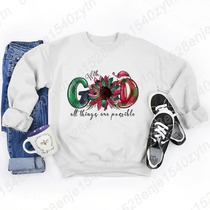 God All Things Possible Round Neck Hoodie - Autumn/Winter/Christmas