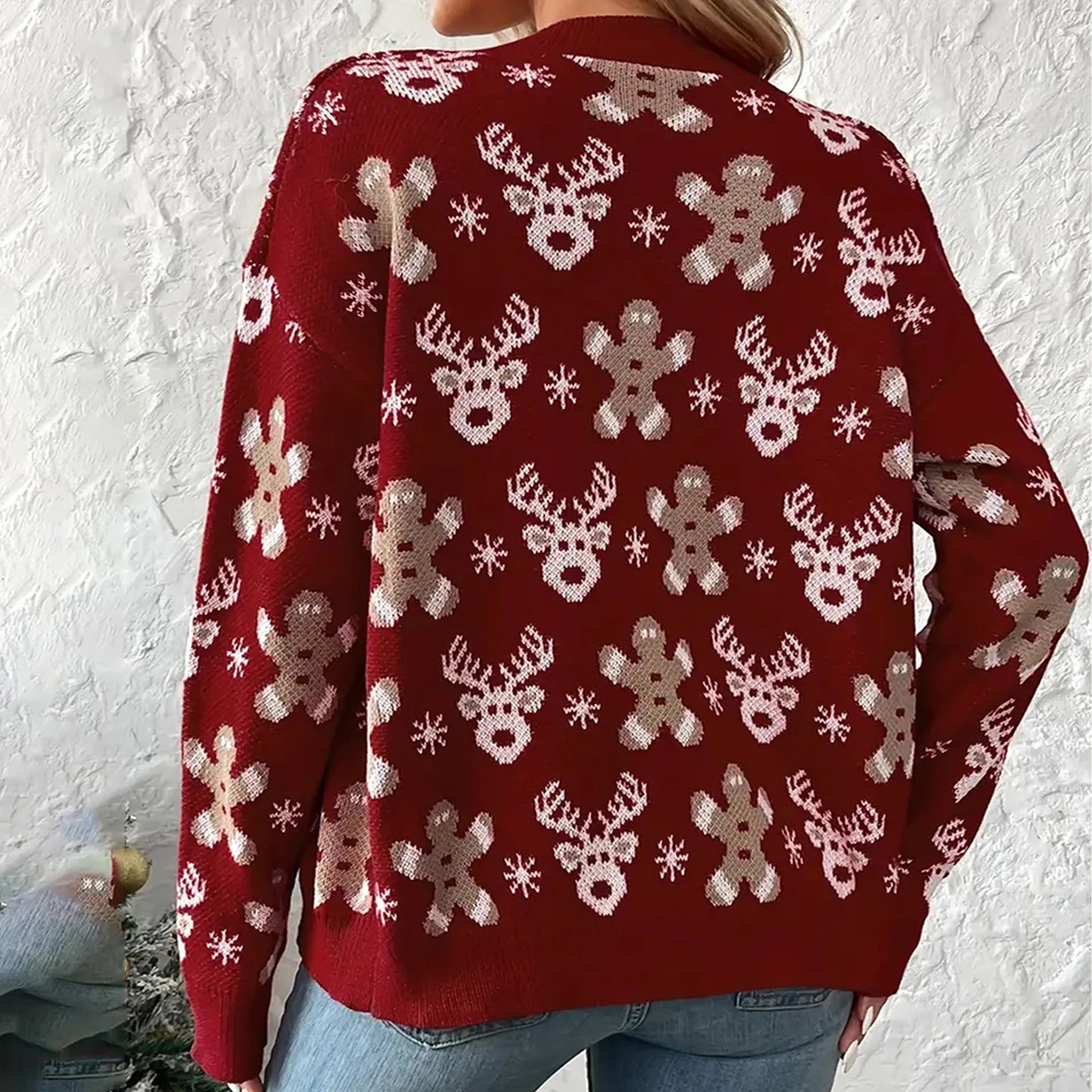 Christmas V-neck Elk Print Cardigan