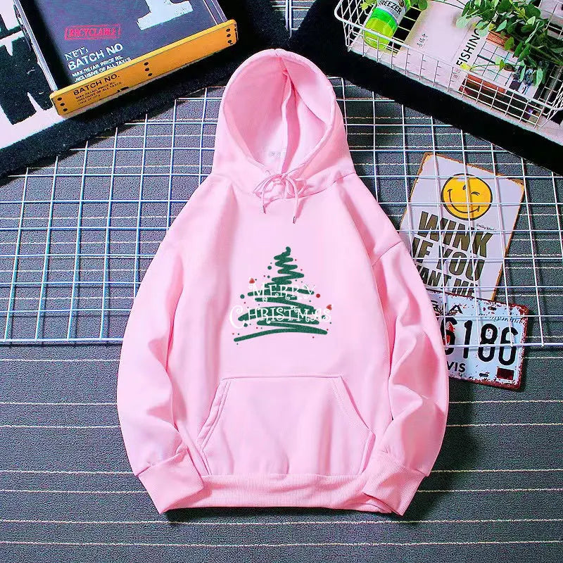 Sporty Printed Casual Long Sleeve Christmas Hoodie for Women