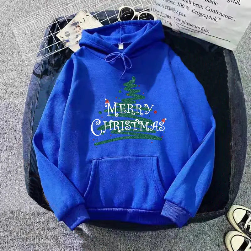 Sporty Printed Casual Long Sleeve Christmas Hoodie for Women