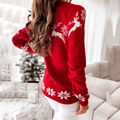 Elk Snowflake Christmas Sweater for Casual Autumn Winter Wear