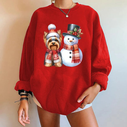 Trendy Fashionable Y2K Snowman Dog Printed Casual Christmas Hoodie