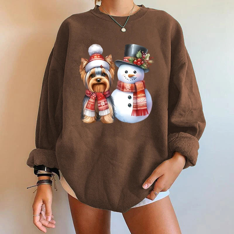 Trendy Fashionable Y2K Snowman Dog Printed Casual Christmas Hoodie